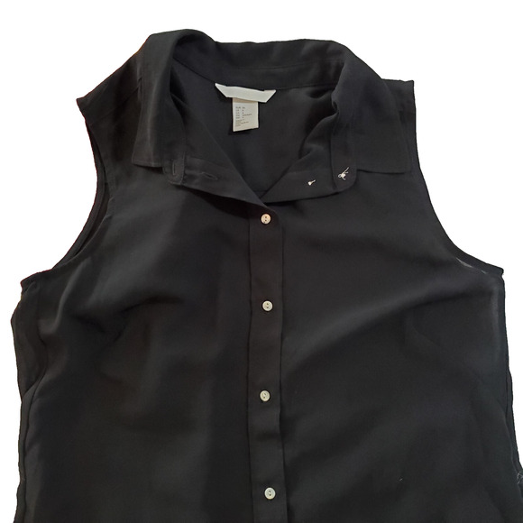H&M Womens Tunic Blouse Size 6 Black Sheer Chiffon Sleeveless Button Down Top - Picture 3 of 9